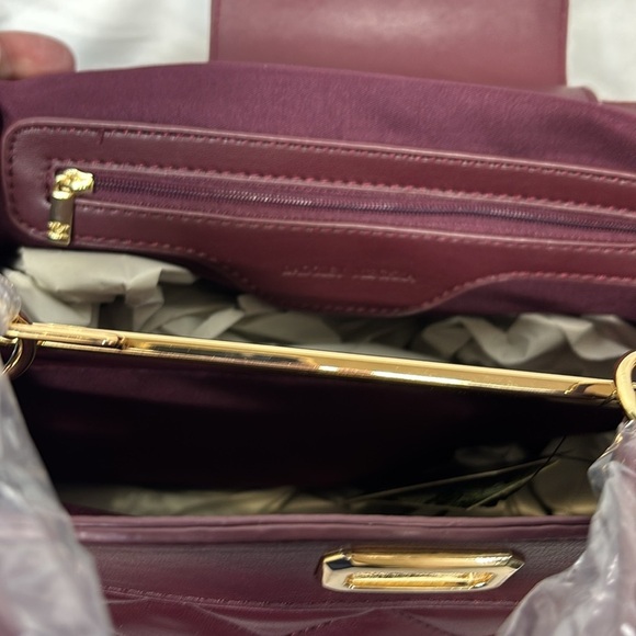 Badgley Mischka  plum  and gold vegan leather quilted tote bag purse crossbody - Picture 11 of 15